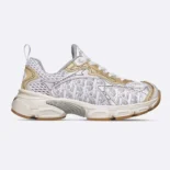 Dior Vibe Sneaker White Mesh Printed with Dior Oblique Motif and Gold- and Silver-Tone