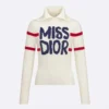 Dior Women DiorAlps Mock Neck Sweater White Virgin Wool and Cashmere Knit