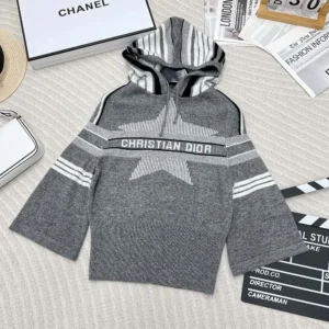 Dior Women DiorAlps Three-Quarter Sleeve Hooded Sweater Gray Wool