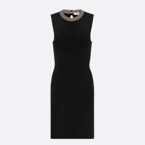 Dior Women Embroidered Tunic Black Silk Ribbed Knit