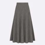 Dior Women Flared Mid-Length Skirt Gray Virgin Wool Tweed