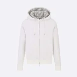 Hooded Track Jacket White Cotton Knit and Cashmere