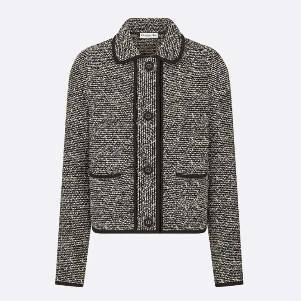 Dior Women Jacket Black Wool-Blend Heathered Textured Knit 1 Dior Women Jacket Black Wool-Blend Heathered Textured Knit