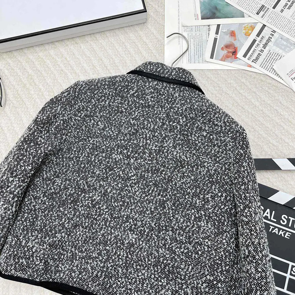 Dior Women Jacket Black Wool-Blend Heathered Textured Knit 4 Dior Women Jacket Black Wool-Blend Heathered Textured Knit