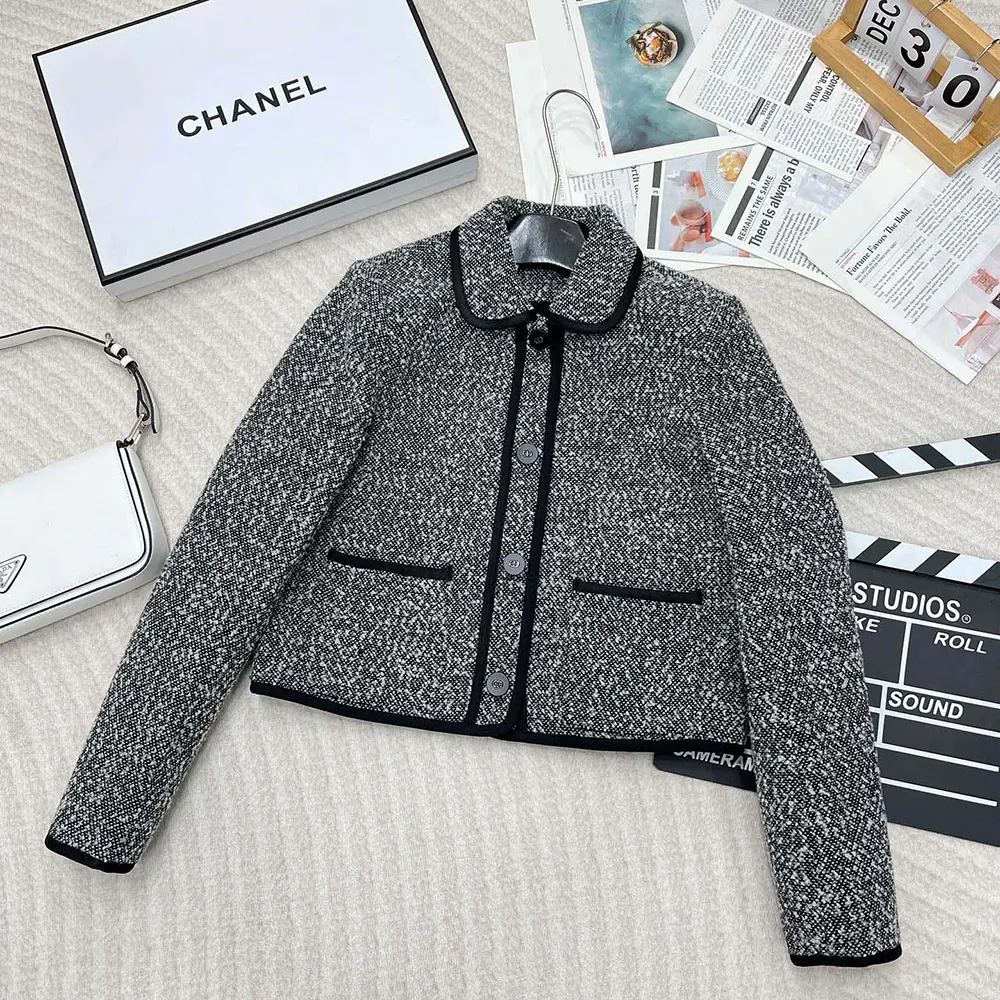 Dior Women Jacket Black Wool-Blend Heathered Textured Knit 2 Dior Women Jacket Black Wool-Blend Heathered Textured Knit