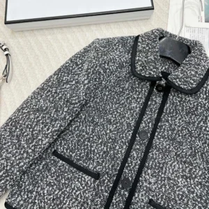 Dior Women Jacket Black Wool-Blend Heathered Textured KnitDior Women Jacket Black Wool-Blend Heathered Textured Knit