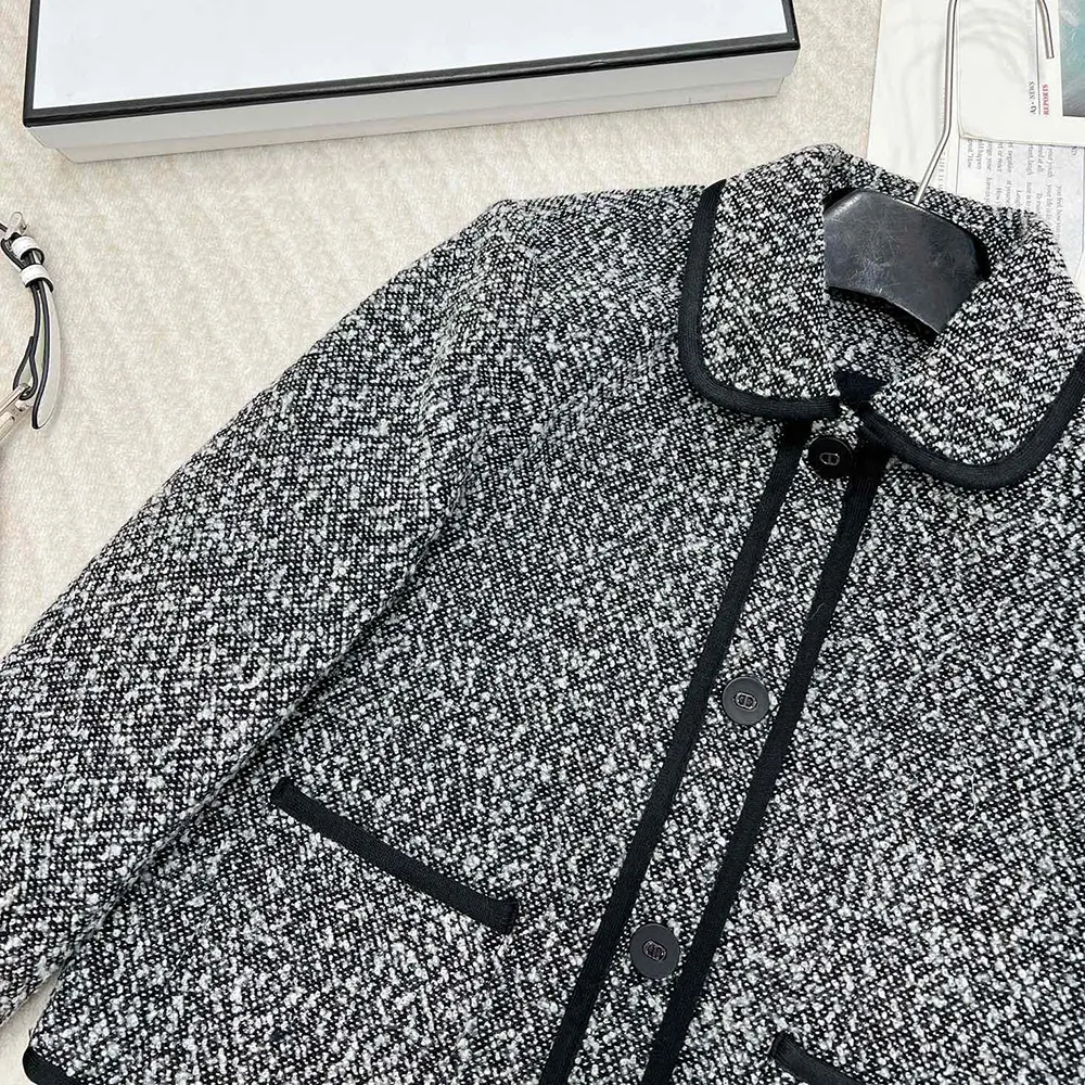 Dior Women Jacket Black Wool-Blend Heathered Textured Knit 6 Dior Women Jacket Black Wool-Blend Heathered Textured KnitDior Women Jacket Black Wool-Blend Heathered Textured Knit