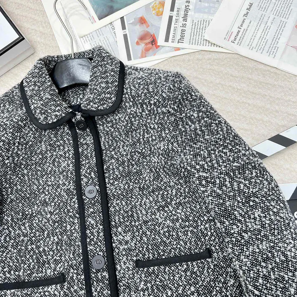 Dior Women Jacket Black Wool-Blend Heathered Textured Knit 7 Dior Women Jacket Black Wool-Blend Heathered Textured Knit