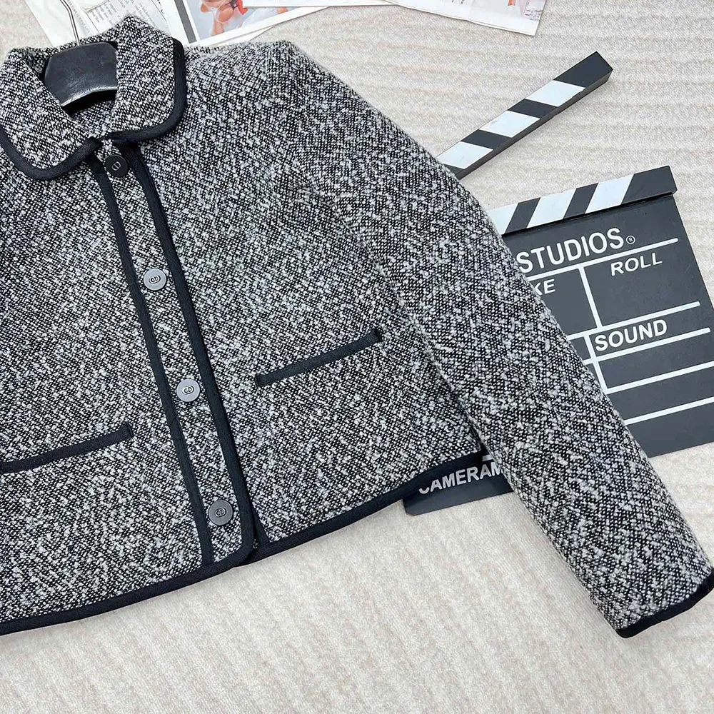 Dior Women Jacket Black Wool-Blend Heathered Textured Knit 8 Dior Women Jacket Black Wool-Blend Heathered Textured Knit