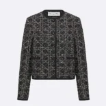 Dior Women Macrocannage Cropped Jacket Black and White Technical Cotton Tweed