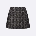 Dior Women Macrocannage Miniskirt Black and White Technical Cotton Tweed