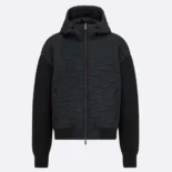 Oblique Hooded Blouson Jacket Black Cotton-Blend Knit