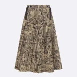 Dior Women Pleated Mid-Length Skirt Beige and Black Cotton Gabardine with Paris Allover Motif