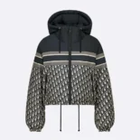 Dior Women Reversible Cropped Puffer Jacket Blue and Ecru Dior Oblique Quilted Technical Taffeta