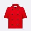 Dior Women Short-Sleeved Jacket Red Virgin Wool and Cotton Bouclé Blend