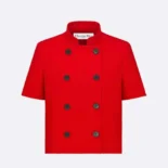 Dior Women Short-Sleeved Jacket Red Virgin Wool and Cotton Bouclé Blend