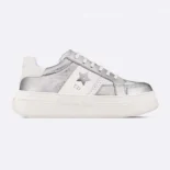Dior Women Star Platform Sneaker Silver-Tone Crinkled-Effect Lambskin and White Calfskin
