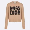 Dior Women Sweater Pale Pink Cashmere and Silk Knit with Black Miss Dior Graffiti Motif