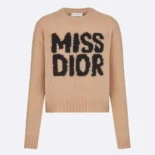 Dior Women Sweater Pale Pink Cashmere and Silk Knit with Black Miss Dior Graffiti Motif
