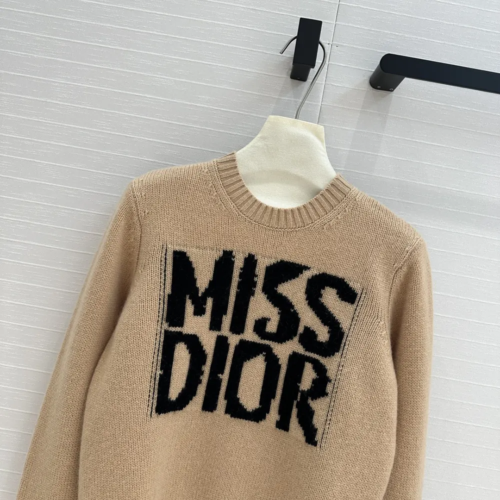 Dior Women Sweater Pale Pink Cashmere and Silk Knit with Black