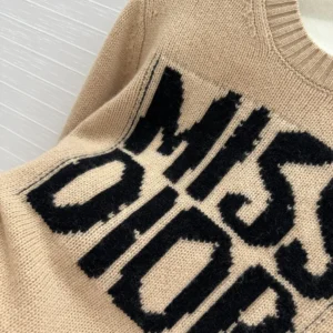 Dior Women Sweater Pale Pink Cashmere and Silk Knit with Black Miss Dior Graffiti Motif