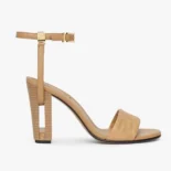Fendi Women Delfina Beige FF Nappa Leather High-heeled Sandals