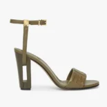 Fendi Women Delfina Green FF Nappa Leather High-heeled Sandals