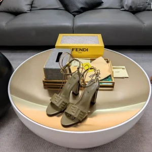 Fendi Women Delfina Green FF Nappa Leather High-heeled Sandals