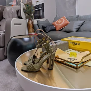 Fendi Women Delfina Green FF Nappa Leather High-heeled Sandals