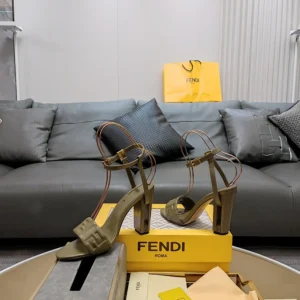 Fendi Women Delfina Green FF Nappa Leather High-heeled Sandals