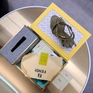 Fendi Women Delfina Green FF Nappa Leather High-heeled Sandals