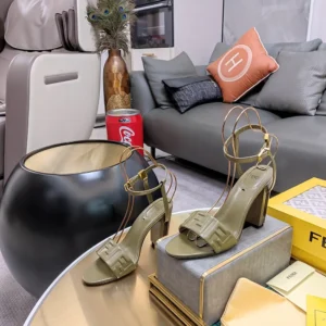 Fendi Women Delfina Green FF Nappa Leather High-heeled Sandals