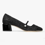 Jimmy Choo Women Elisa 45 Black Leather Glitter Pumps
