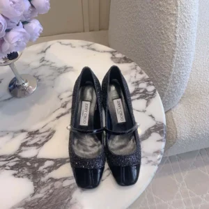 Jimmy Choo Women Elisa 45 Black Leather Glitter Pumps