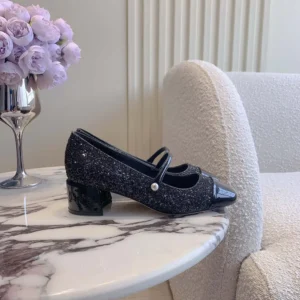 Jimmy Choo Women Elisa 45 Black Leather Glitter Pumps