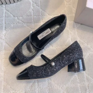 Jimmy Choo Women Elisa 45 Black Leather Glitter Pumps