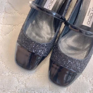 Jimmy Choo Women Elisa 45 Black Leather Glitter Pumps