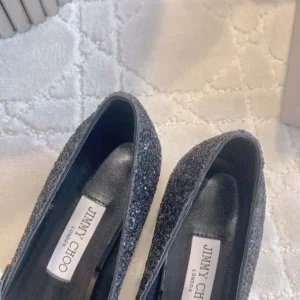 Jimmy Choo Women Elisa 45 Black Leather Glitter Pumps