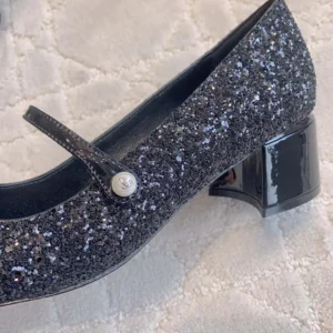 Jimmy Choo Women Elisa 45 Black Leather Glitter Pumps