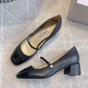 Jimmy Choo Women Elisa 45 Black Nappa and Patent Leather Pumps