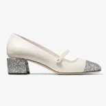 Jimmy Choo Women Elisa 45 SilverLatte Glitter Leather Pumps