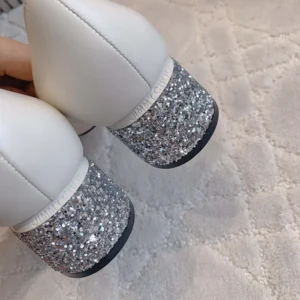 Jimmy Choo Women Elisa 45 SilverLatte Glitter Leather Pumps