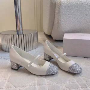 Jimmy Choo Women Elisa 45 SilverLatte Glitter Leather Pumps