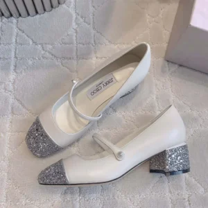 Jimmy Choo Women Elisa 45 SilverLatte Glitter Leather Pumps