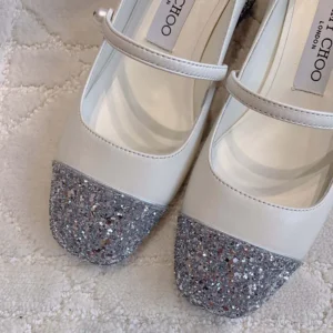 Jimmy Choo Women Elisa 45 SilverLatte Glitter Leather Pumps
