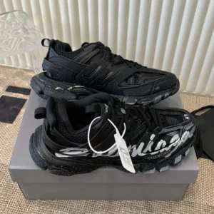 Balenciaga Unisex Track Signature Sneaker in Black and White