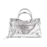 Balenciaga Women Le City Medium Bag Metallized in Silver