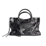 Balenciaga Women Le City Medium Bag in Black Arena Lambskin