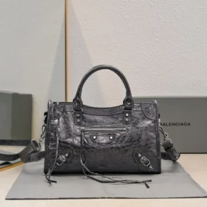 Balenciaga Women Le City Medium Bag in Black Arena Lambskin