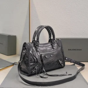 Balenciaga Women Le City Medium Bag in Black Arena Lambskin